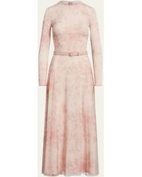Ralph Lauren Collection - Painted Garden Long-sleeve Tulle Midi Dress With Leather Belt - Lyst