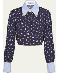 Prada - Mixed-print Crop Button Down Silk Shirt - Lyst