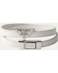 Prada - Saffiano Leather Logo Bracelet - Lyst