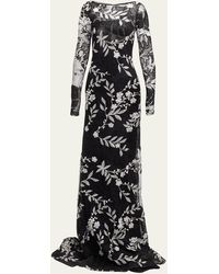 Naeem Khan - Floral Embroidered Gown With Sheer Overlay - Lyst