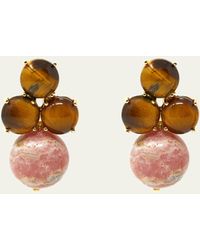 Grazia And Marica Vozza - 14k Yellow Gold Stud Earrings With Rhodochrosite And Tiger Eye - Lyst