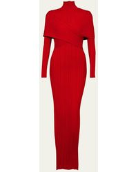 Balmain - Ribbed Knit Turtleneck Bodycon Maxi Dress - Lyst