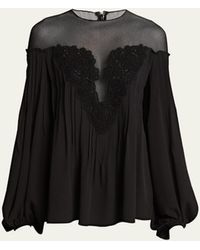Chloé - Illusion Silk Top With Lace Detail - Lyst