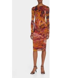 Fuzzi - Abstract-print Long-sleeve Tulle Dress - Lyst