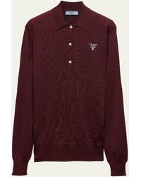 Prada - Long Sleeve Silk Polo Shirt - Lyst