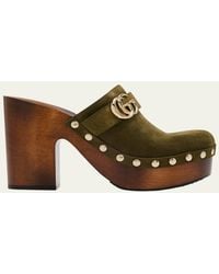 Gucci - Marmont Gg Suede Platform Clogs - Lyst