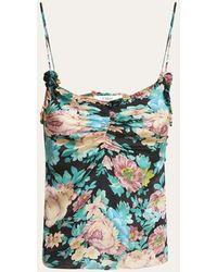Chloé - Floral Ruched Ruffle-Trim Silk Tank Top - Lyst