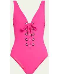 Karla Colletto - Lucy V-neck Lace-up Underwire Tank One-piece Swimsuit - Lyst