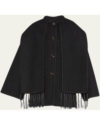 Totême - Embroidered Fringe-trim Scarf Wool Jacket - Lyst