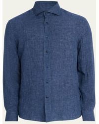 Brunello Cucinelli - Linen Spread Collar Button-Down Shirt - Lyst
