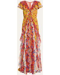 Carolina Herrera - Floral Print Ruffled Gown - Lyst