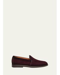 Santoni - Malibu Suede Apron-Toe Loafers - Lyst