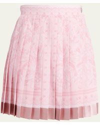 Versace - Pleated Baroque-print Crepe De Chine Mini Skirt - Lyst