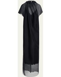 Khaite - Essie Gathered Neck-tie Cap-sleeve Silk Chiffon Gown - Lyst