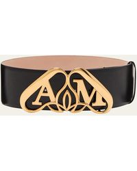 Alexander McQueen - Leather Belt With Gold Logo Detail - Lyst