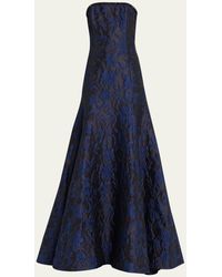 Naeem Khan - Blue Jacquard Gown With Embroidered Detail - Lyst
