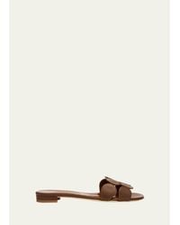 Manolo Blahnik - Circle-Cut Leather Flat Slide Sandals - Lyst