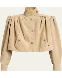 Chloé - Suede High Neck Gathered Shoulder Cropped Jacket - Lyst