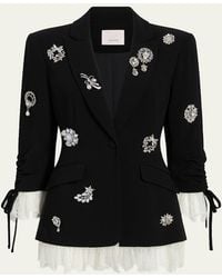 Cinq À Sept - Roxie Crystal Brooch Blazer With Lace Trim - Lyst