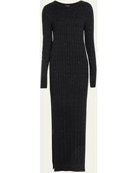 Brunello Cucinelli - Paillette Cotton Cable-knit Long-sleeve Slits Sweater Gown - Lyst