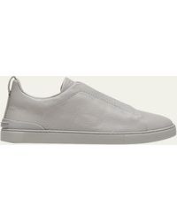 Zegna - Triple Stitch Slip-on Leather Low-top Sneakers - Lyst