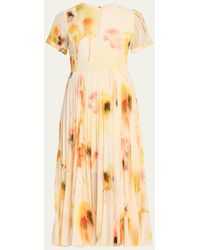 Jason Wu - Pleated Watercolor-Print Midi Dress - Lyst