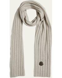 Moncler - Wool English Rib Scarf With Leather Logo Patch - Lyst