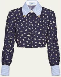 Prada - Mixed-Print Crop Button Down Silk Shirt - Lyst