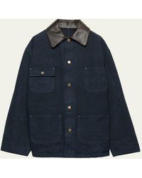 Prada - Leather-Collar Canvas Utility Jacket - Lyst