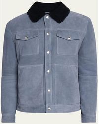 Brunello Cucinelli - Suede Snap-Front Shearling-Collar Shirt Jacket - Lyst
