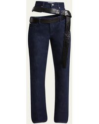 Loewe - Cutout Leather Belted Jeans - Lyst