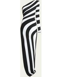 Balmain - One-shoulder Striped Knit Gown With Slit - Lyst