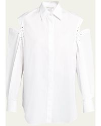 Alexander McQueen - Button-front Blouse With Lace-up Sleeve Details - Lyst