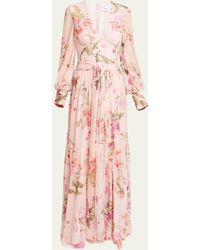 Erdem - Floral-printed Pleated Self-tie Silk Gown - Lyst