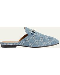 Gucci - Princetown GG Denim Loafer Mules - Lyst