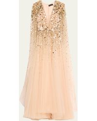 Jenny Packham - Alondra Bead Sequined Cape-sleeve Gown - Lyst