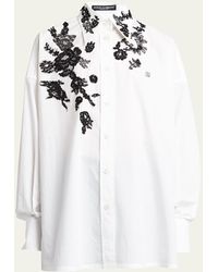 Dolce & Gabbana - Poplin Button-front Shirt With Floral Lace Detail - Lyst