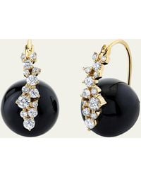 Sydney Evan - 14k Yellow Gold Smooth Round Onyx Cocktail Earrings With Diamonds - Lyst