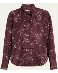 Plan C - Long-Sleeve Tie-Neck Shirt - Lyst