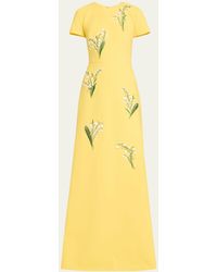 Carolina Herrera - Floral Embroidered Gown With Back Bows - Lyst