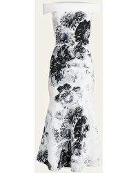 Alexander McQueen - Off-shoulder Floral Jacquard Midi Dress - Lyst