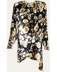 Saint Laurent - Floral Velvet Ruched Mini Dress - Lyst