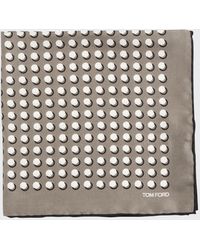 New $180 TOM FORD Teal Green and White Dot Print Silk Pocket Square