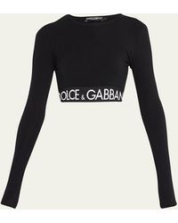 Dolce & Gabbana - Branded Elastic Long-sleeve Crop Top - Lyst