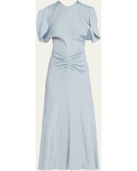 Victoria Beckham - Gathered-waist Flutter-sleeve Midi Dress - Lyst