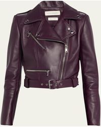 Alexander McQueen - Cropped Leather Biker Jacket - Lyst