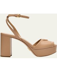 Prada - Nappa Triangle Peep-Toe Platform Sandals - Lyst