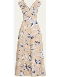 Lela Rose - V-neck Floral-print Sleeveless Empire-waist Maxi Dress - Lyst