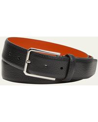 Santoni - Rectangle Buckle Grained Leather Belt - Lyst