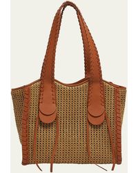 Chloé - Monty Tote Bag In Raffia And Calfskin Leather - Lyst